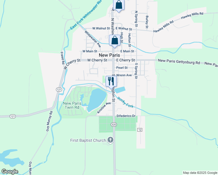 map of restaurants, bars, coffee shops, grocery stores, and more near 37 Dee Drive in New Paris