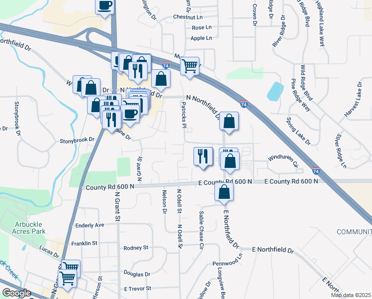 map of restaurants, bars, coffee shops, grocery stores, and more near 6169 Mitchel Street in Brownsburg