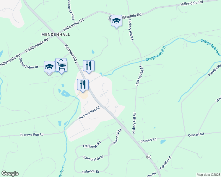 map of restaurants, bars, coffee shops, grocery stores, and more near 5 Deer Pond Lane in Chadds Ford