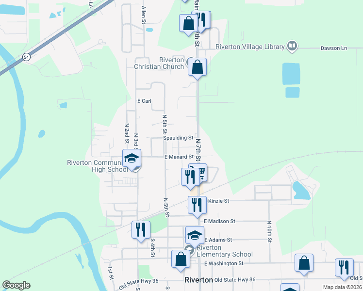 map of restaurants, bars, coffee shops, grocery stores, and more near 916 6th Street in Riverton