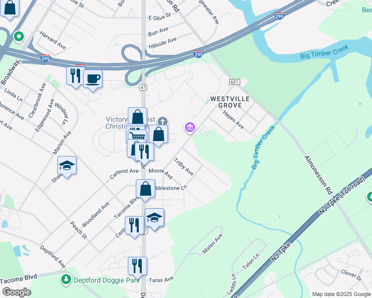 map of restaurants, bars, coffee shops, grocery stores, and more near 127 Andaloro Way in Westville
