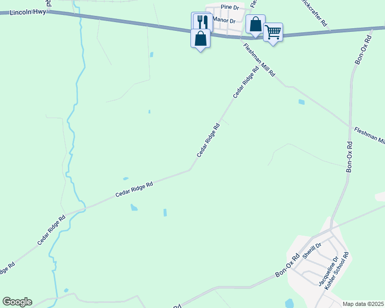 map of restaurants, bars, coffee shops, grocery stores, and more near 618 Cedar Ridge Road in New Oxford