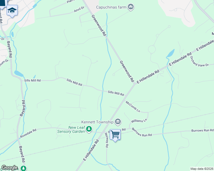map of restaurants, bars, coffee shops, grocery stores, and more near 487 Greenwood Road in Kennett Square