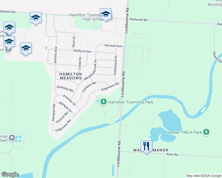 map of restaurants, bars, coffee shops, grocery stores, and more near 5122 Edgeview Road in Columbus