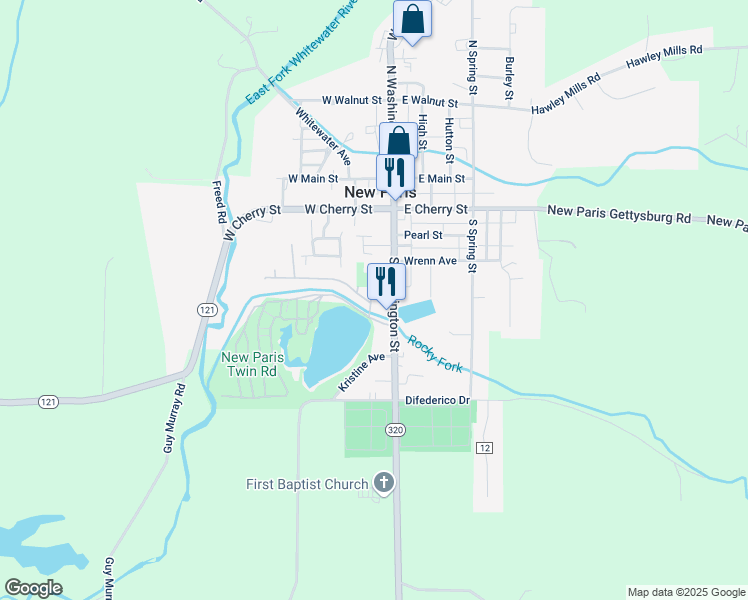 map of restaurants, bars, coffee shops, grocery stores, and more near 37 Dee Drive in New Paris
