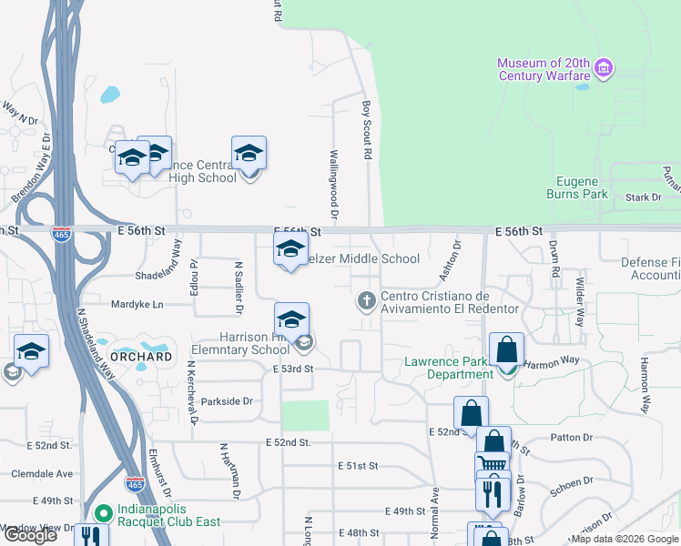 map of restaurants, bars, coffee shops, grocery stores, and more near 7627 Vintage Court in Lawrence