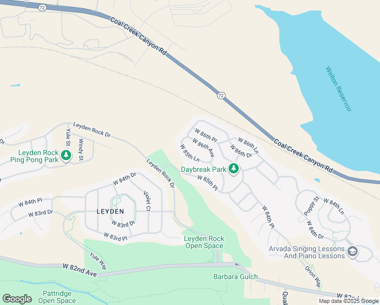 map of restaurants, bars, coffee shops, grocery stores, and more near 16975 West 85th Lane in Arvada