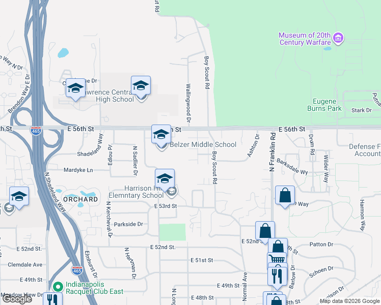 map of restaurants, bars, coffee shops, grocery stores, and more near 7627 Vintage Court in Lawrence