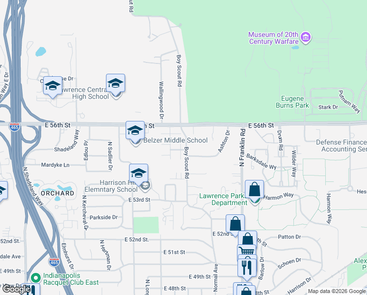 map of restaurants, bars, coffee shops, grocery stores, and more near 5503 Vin Rose Ln in Lawrence
