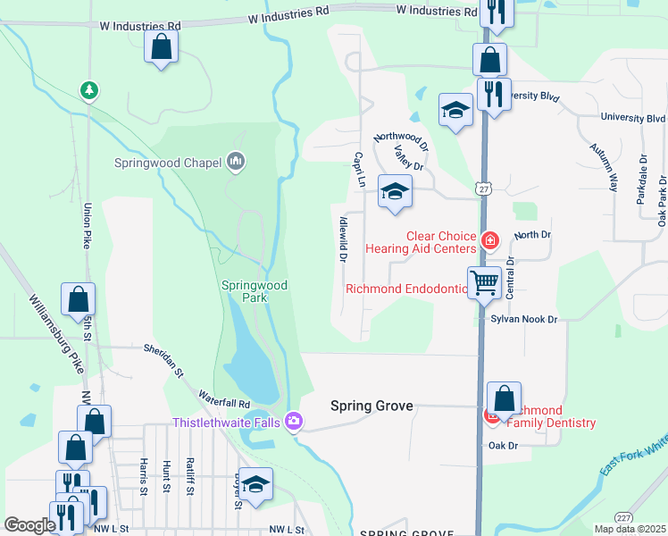 map of restaurants, bars, coffee shops, grocery stores, and more near 1641 Idlewild Drive in Richmond