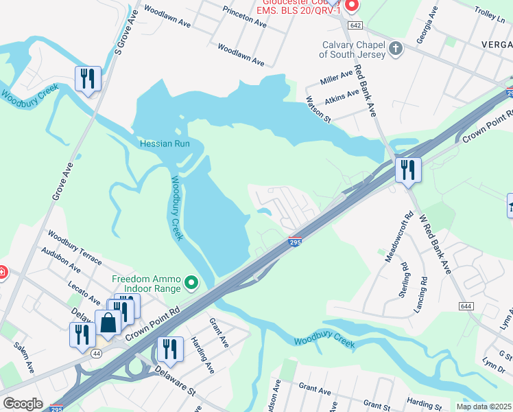 map of restaurants, bars, coffee shops, grocery stores, and more near 1762 Crown Point Road in West Deptford