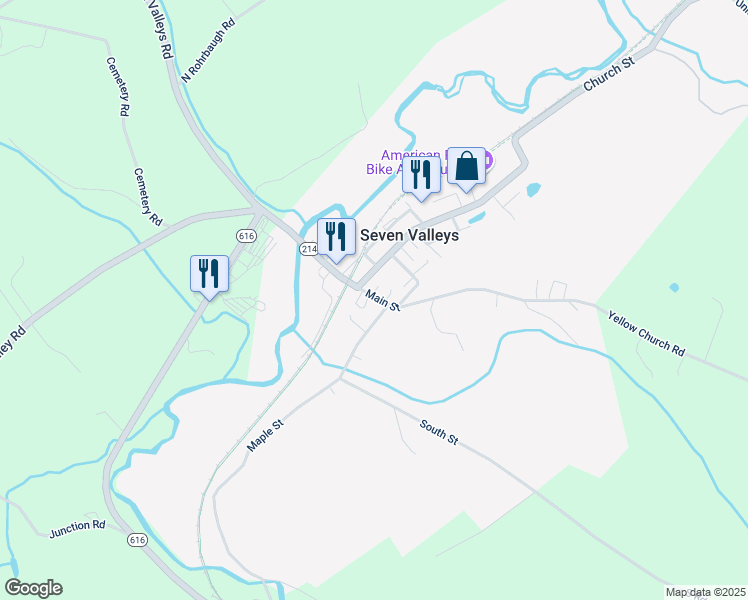 map of restaurants, bars, coffee shops, grocery stores, and more near 68 State Route 3018 in Seven Valleys