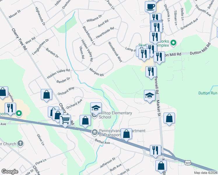 map of restaurants, bars, coffee shops, grocery stores, and more near 4432 Somerset Lane in Upper Chichester