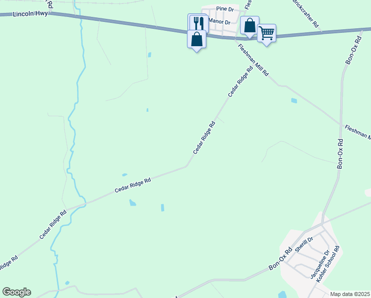 map of restaurants, bars, coffee shops, grocery stores, and more near 618 Cedar Ridge Road in New Oxford
