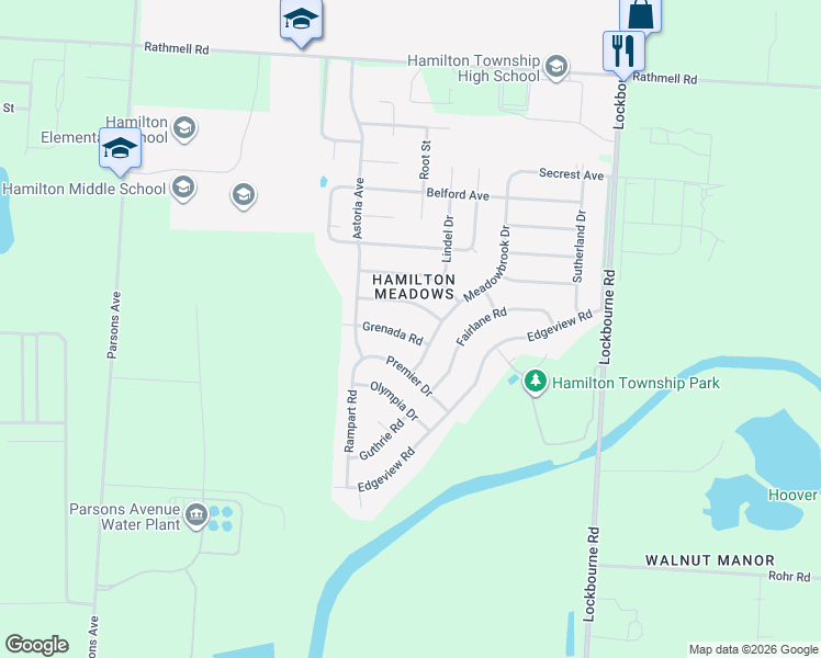 map of restaurants, bars, coffee shops, grocery stores, and more near 890 Grenada Road in Columbus