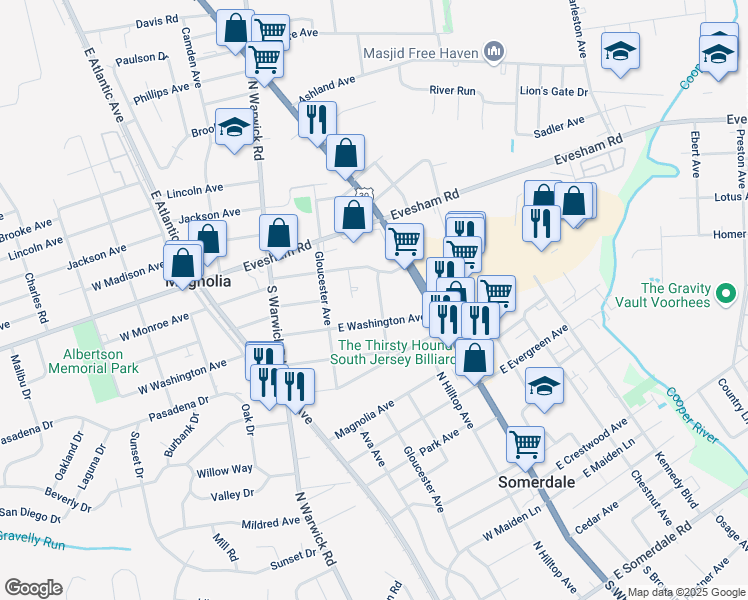 map of restaurants, bars, coffee shops, grocery stores, and more near 206 Cumberland Avenue in Magnolia
