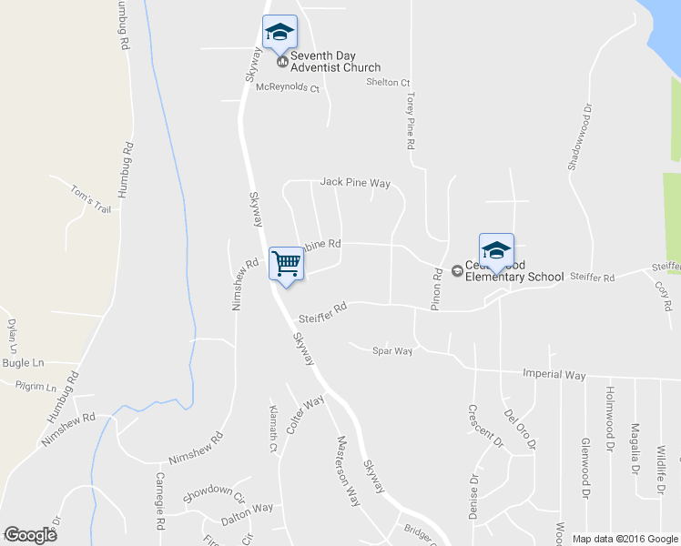 map of restaurants, bars, coffee shops, grocery stores, and more near 15026 Twin Pine Road in Magalia