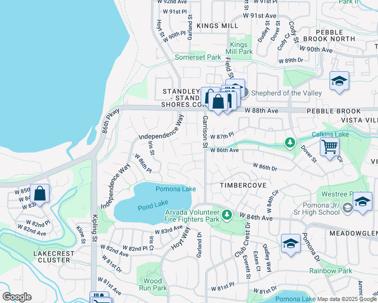 map of restaurants, bars, coffee shops, grocery stores, and more near 8708 Garrison Court in Arvada