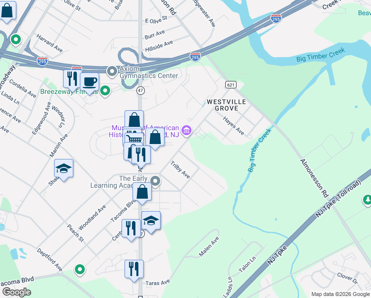map of restaurants, bars, coffee shops, grocery stores, and more near 127 Andaloro Way in Westville