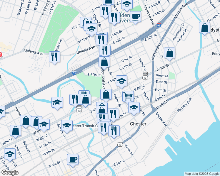 map of restaurants, bars, coffee shops, grocery stores, and more near 921A Avenue of the States in Chester