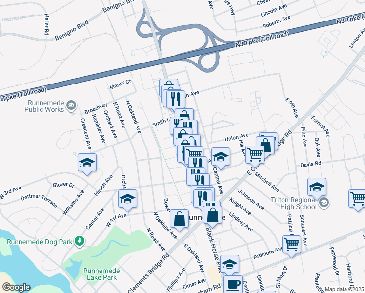 map of restaurants, bars, coffee shops, grocery stores, and more near 14 West 6th Avenue in Runnemede