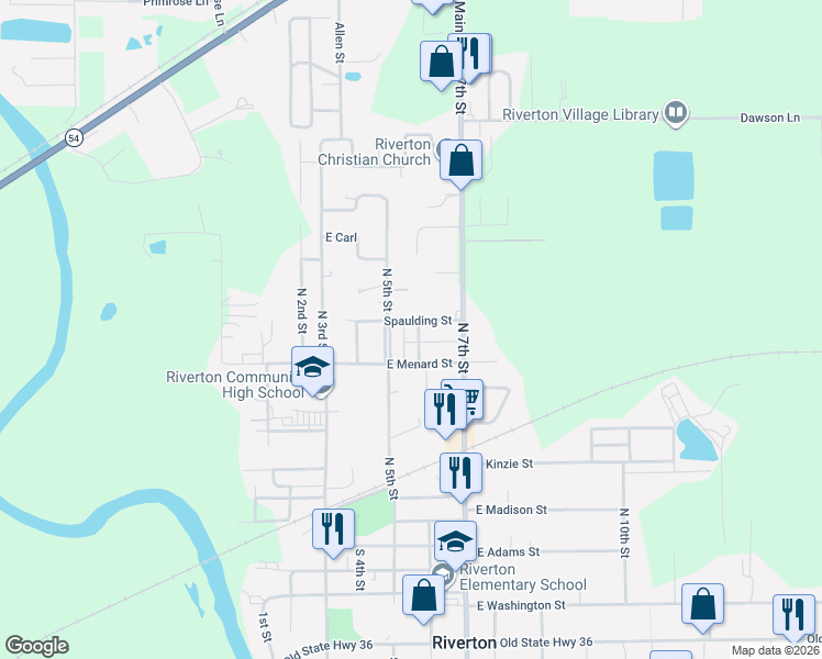 map of restaurants, bars, coffee shops, grocery stores, and more near 916 6th Street in Riverton