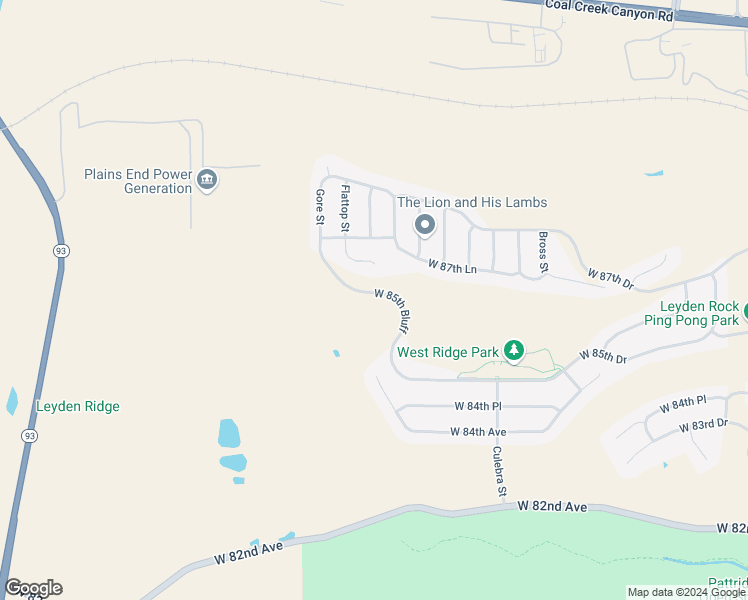 map of restaurants, bars, coffee shops, grocery stores, and more near 19534 West 85th Bluff in Arvada