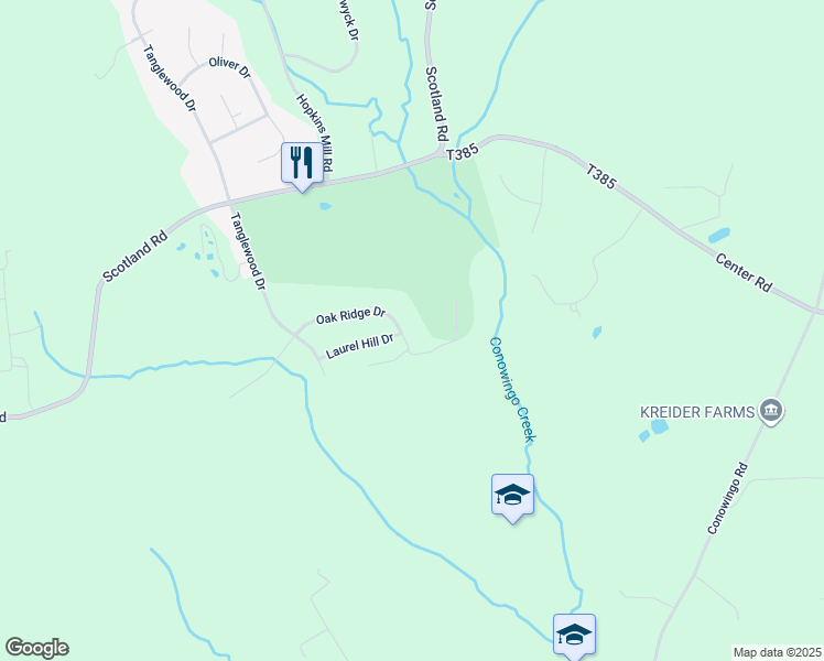 map of restaurants, bars, coffee shops, grocery stores, and more near 44 Oak Ridge Dr in Quarryville