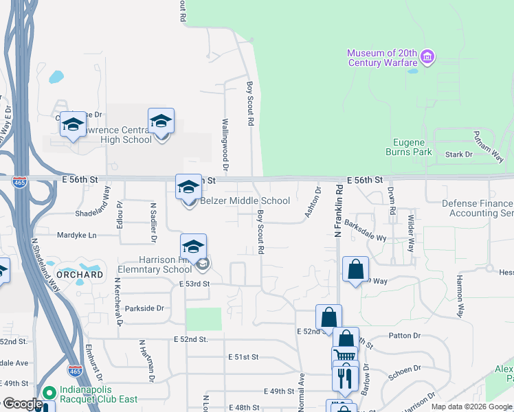 map of restaurants, bars, coffee shops, grocery stores, and more near 5503 Vin Rose Lane in Lawrence