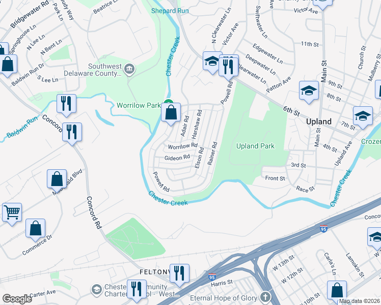 map of restaurants, bars, coffee shops, grocery stores, and more near 3900 Gideon Road in Brookhaven