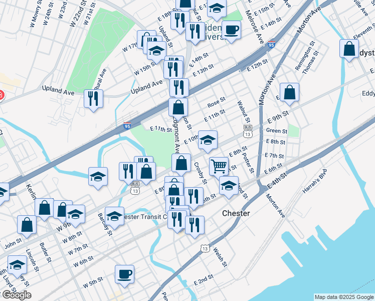 map of restaurants, bars, coffee shops, grocery stores, and more near 921A Avenue of the States in Chester