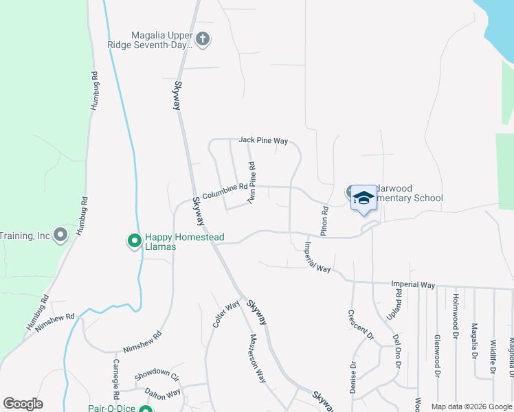 map of restaurants, bars, coffee shops, grocery stores, and more near 15026 Twin Pine Road in Magalia