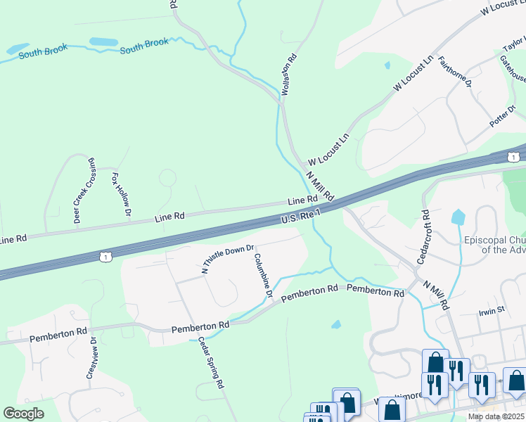 map of restaurants, bars, coffee shops, grocery stores, and more near 206 Line Road in Kennett Square