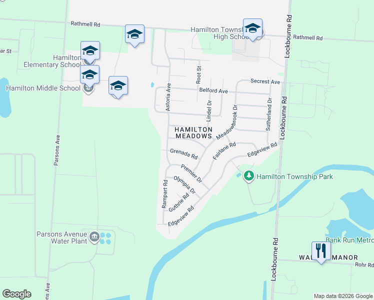 map of restaurants, bars, coffee shops, grocery stores, and more near 890 Grenada Road in Columbus
