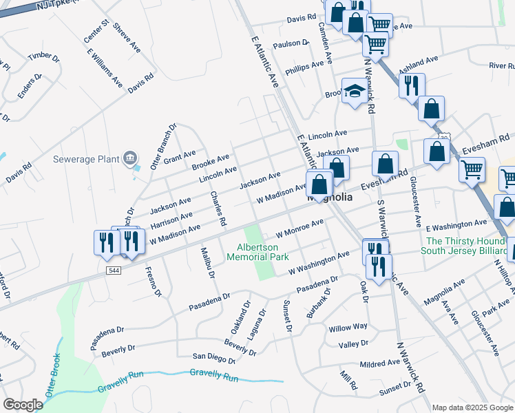 map of restaurants, bars, coffee shops, grocery stores, and more near 434 West Madison Avenue in Magnolia