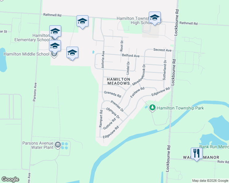 map of restaurants, bars, coffee shops, grocery stores, and more near 890 Grenada Road in Columbus