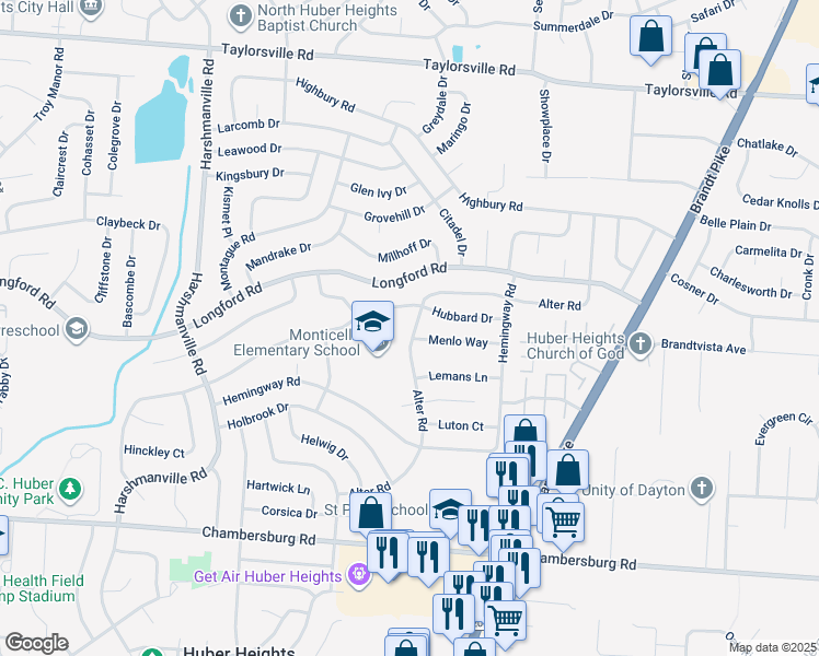 map of restaurants, bars, coffee shops, grocery stores, and more near 6601 Alter Road in Dayton