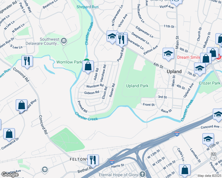 map of restaurants, bars, coffee shops, grocery stores, and more near 1401 Rainer Road in Brookhaven