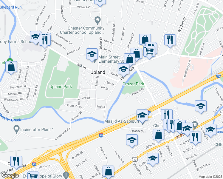 map of restaurants, bars, coffee shops, grocery stores, and more near 3 4th Street in Brookhaven