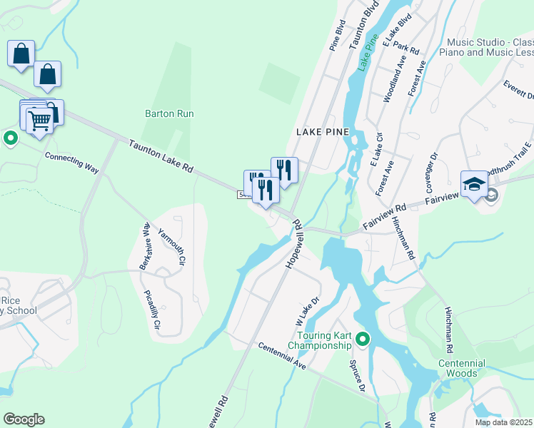 map of restaurants, bars, coffee shops, grocery stores, and more near 7 Tomlinson Mill Road in Medford