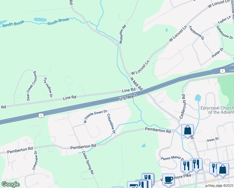 map of restaurants, bars, coffee shops, grocery stores, and more near 204 Line Road in Kennett Square