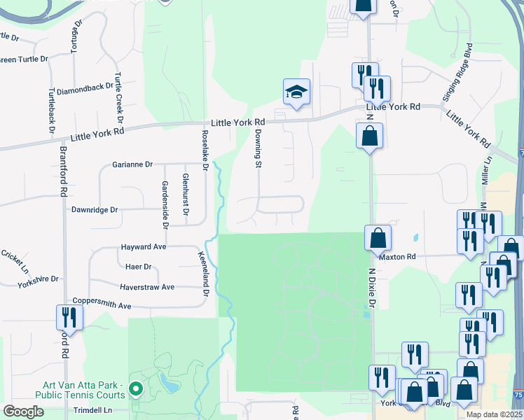 map of restaurants, bars, coffee shops, grocery stores, and more near 3510 Pine Green Drive in Dayton