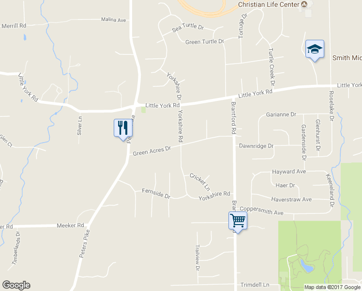 map of restaurants, bars, coffee shops, grocery stores, and more near 7298 Yorkshire Road in Dayton