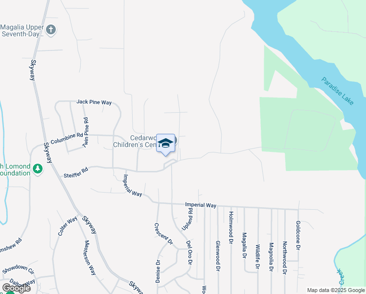map of restaurants, bars, coffee shops, grocery stores, and more near 14974 Trails End Road in Magalia