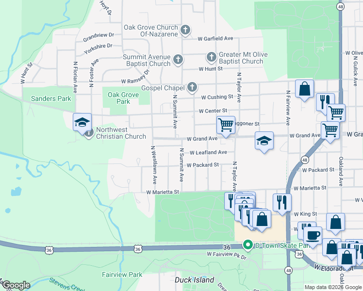 map of restaurants, bars, coffee shops, grocery stores, and more near 2001 West Leafland Avenue in Decatur