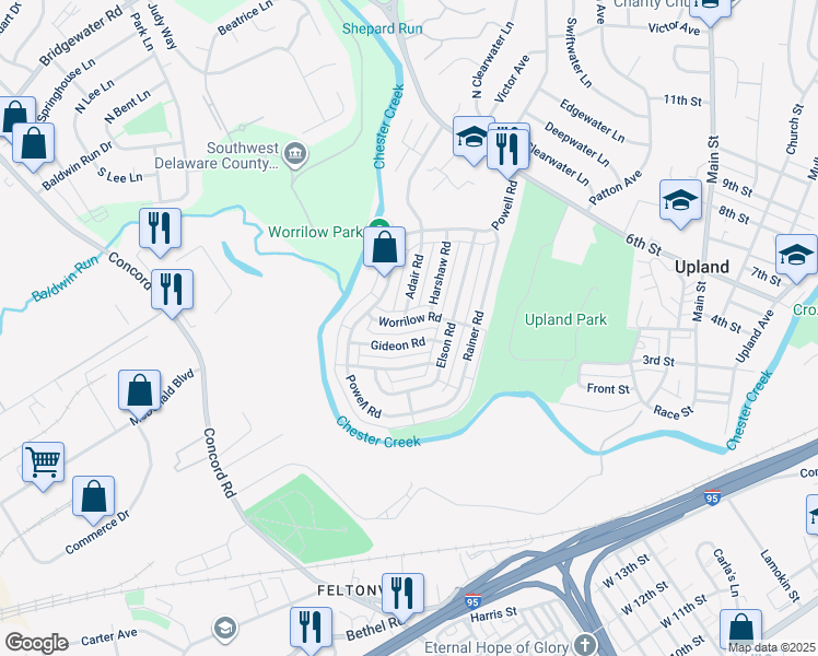 map of restaurants, bars, coffee shops, grocery stores, and more near 3928 Worrilow Road in Brookhaven