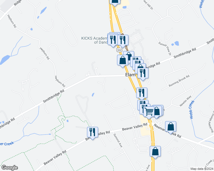 map of restaurants, bars, coffee shops, grocery stores, and more near 3 Feldspar Drive in Chadds Ford