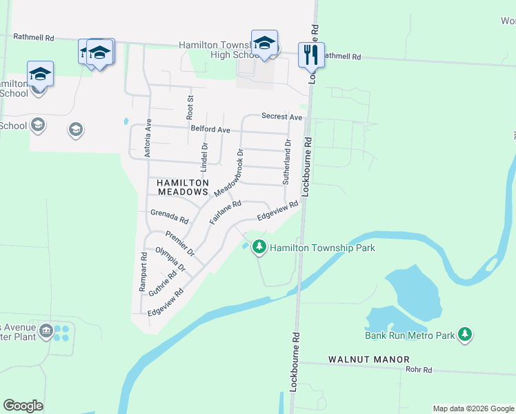 map of restaurants, bars, coffee shops, grocery stores, and more near 5141 Edgeview Road in Columbus