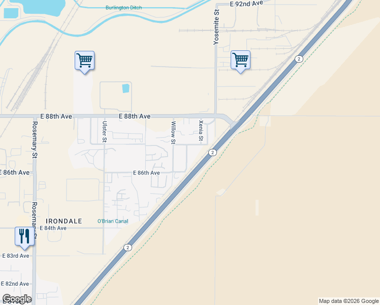 map of restaurants, bars, coffee shops, grocery stores, and more near 8640 Xanthia Street in Commerce City