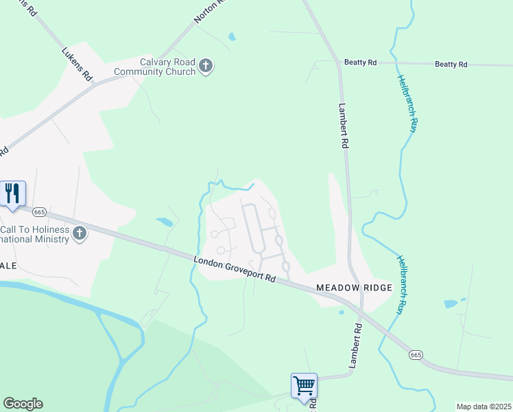 map of restaurants, bars, coffee shops, grocery stores, and more near Sandy Lane in Grove City